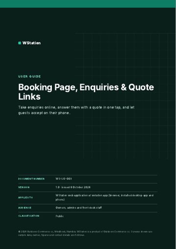 Cover of WS-UG-003 Booking Page, Enquiries & Quote Links